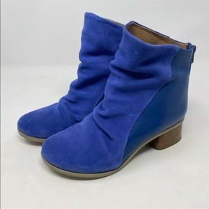 Girotti Booties 6.5 EUR 37 Womens Ankle Blue Leather Block Heel Back Zipper